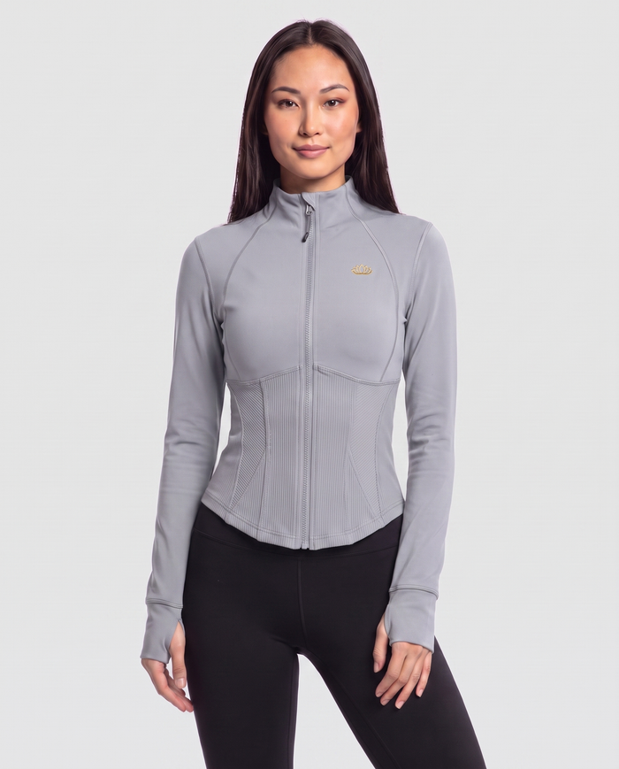 Bloom Ribbed Zip Jacket in Silver