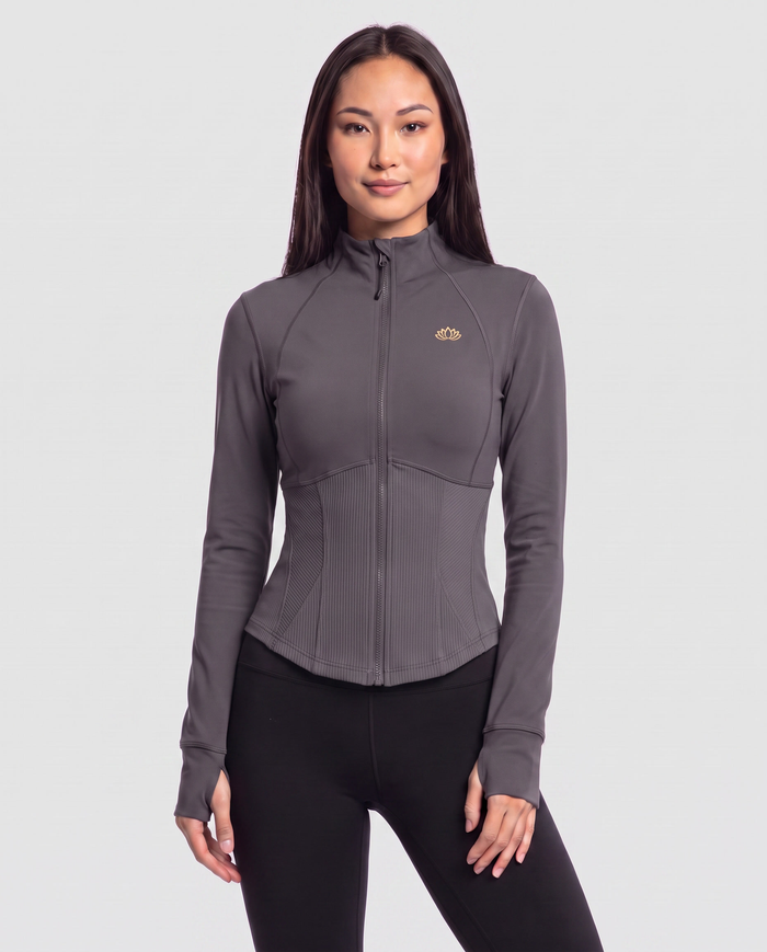 Bloom Ribbed Zip Jacket in Charcoal